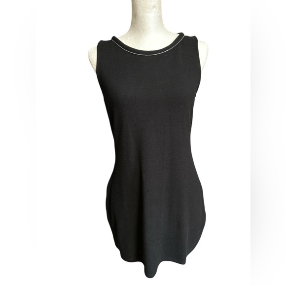WHBM  Metallic Ball Chain-Trim Sleeveless Knit Tunic Women’s Size Small Black - Picture 4 of 7